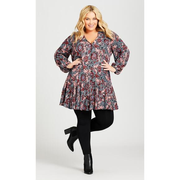 Aveology NWT Jolie Floral V-Neck Ruffle Dress Plus Size 14/16 Boho Knee Length - Picture 3 of 14